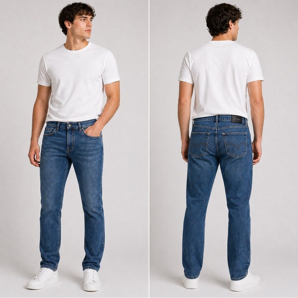 Express athletic slim 4-way hyper stretch Skinny Jeans in Medium Wash Blue 32x34